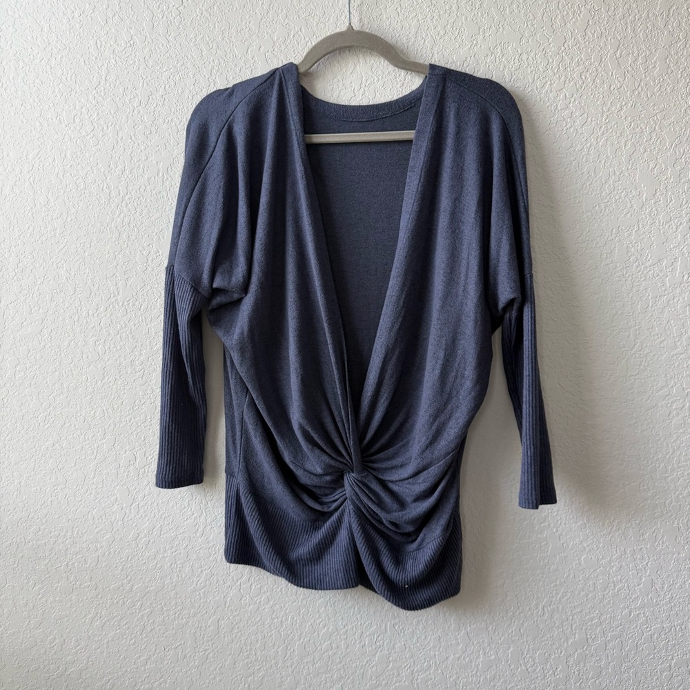 Savvi Navy Blue Twist Open Back Sweater Top | Draped Deep V Knit | Size‎ Large